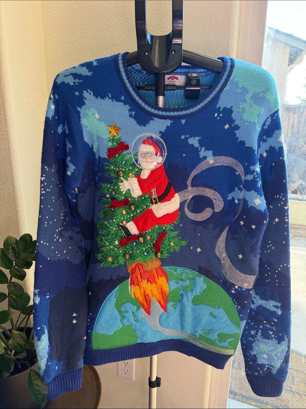 Holiday Time Astronaut Santa Rocket Ship Ugly Christmas Sweater M